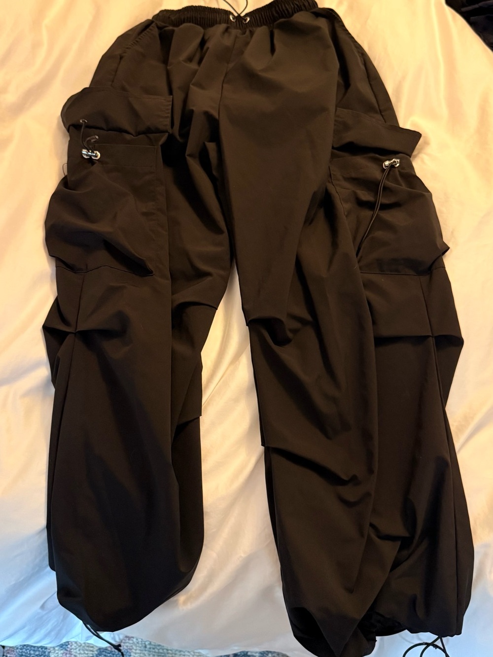 Men's Black Cargo Jogger Pants - Elastic Waist